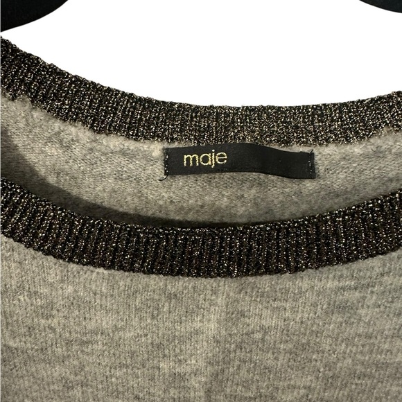 Maje Grey Pullover Sweater with Metallic Neck Detail - Picture 4 of 4